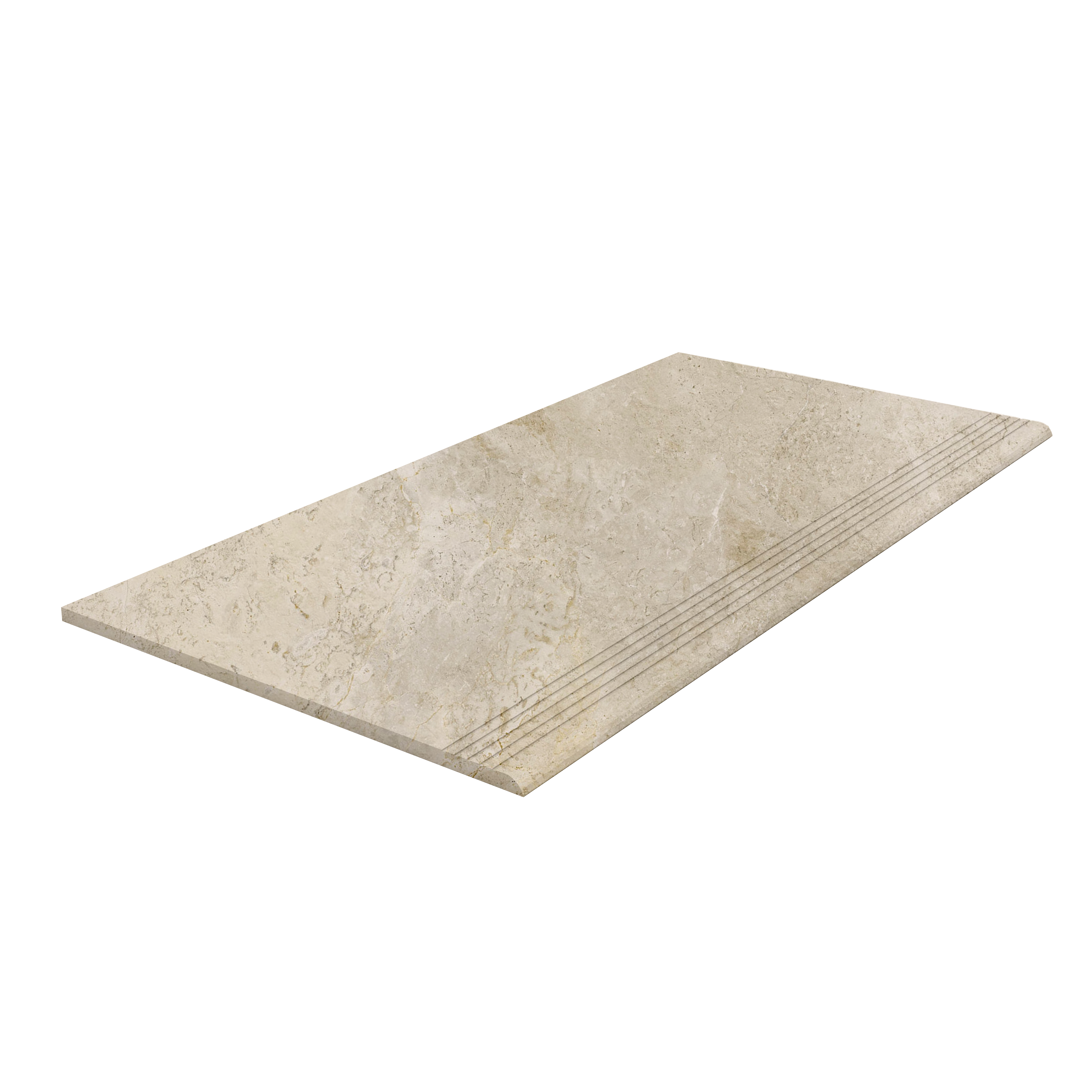 Step Noble Beige Dalle de marche beige aspect pierre naturelle avec rainures antidérapantes.