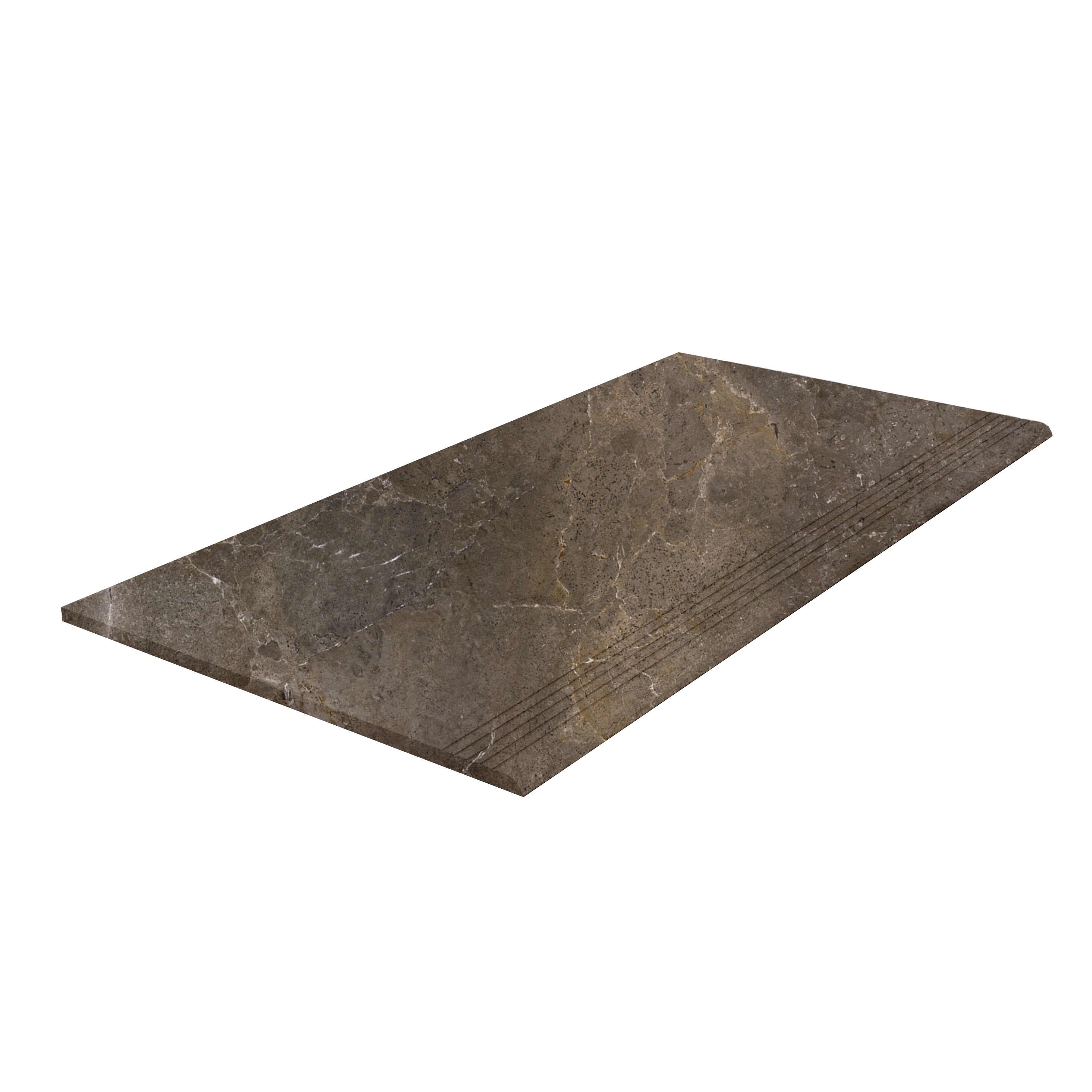 Dunkelbraune Feinsteinzeugfliese in Natursteinoptik.