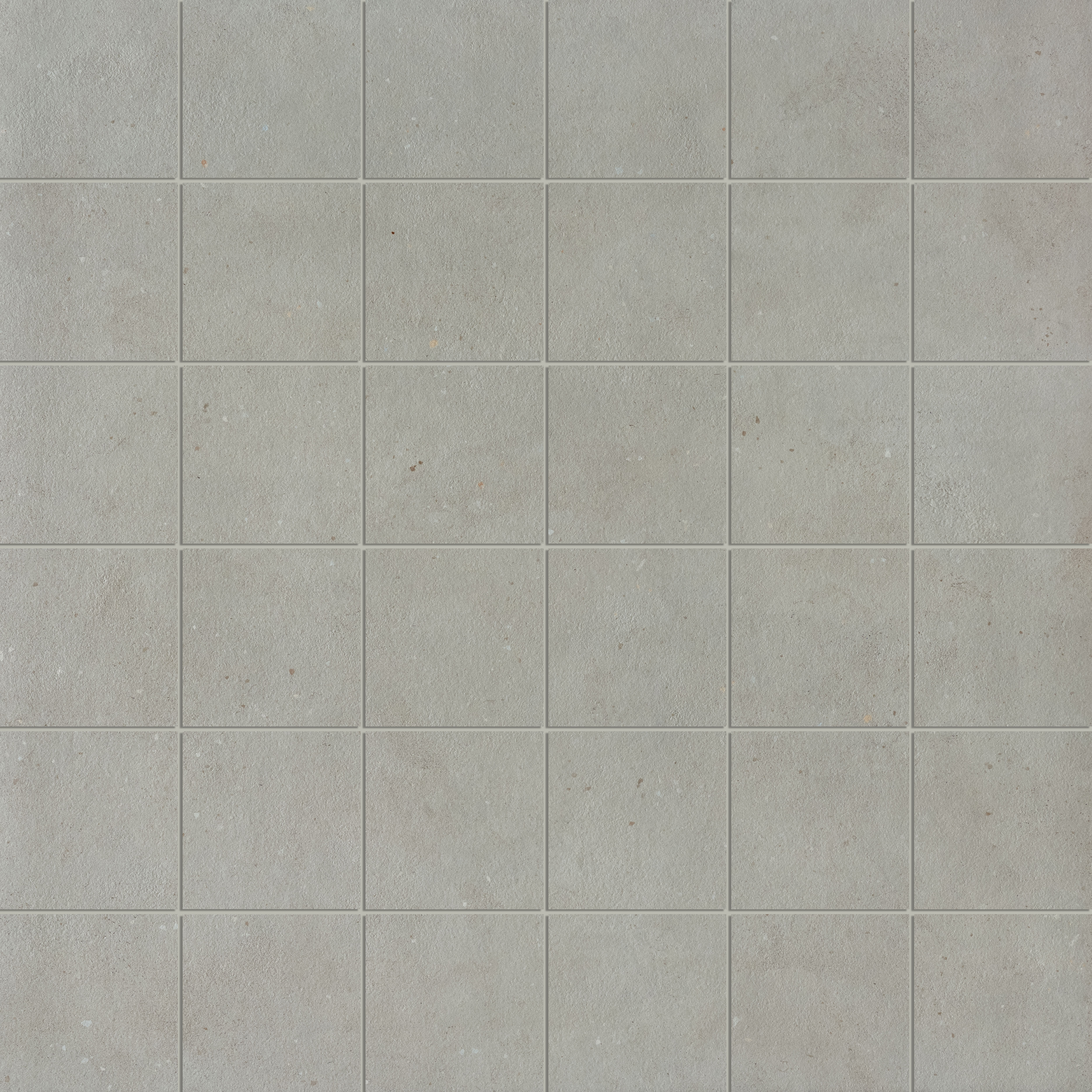 Mosaic 4,7x4,7 Aquamarine Carreaux grès cérame carrés gris clair, aspect béton mat, pour sol et mur.