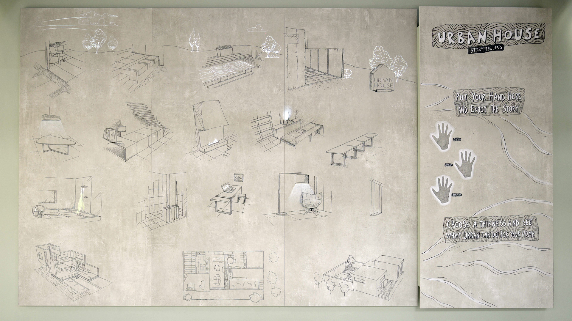 Croquis pour Urban House : Concepts pour intérieur et extérieur.
