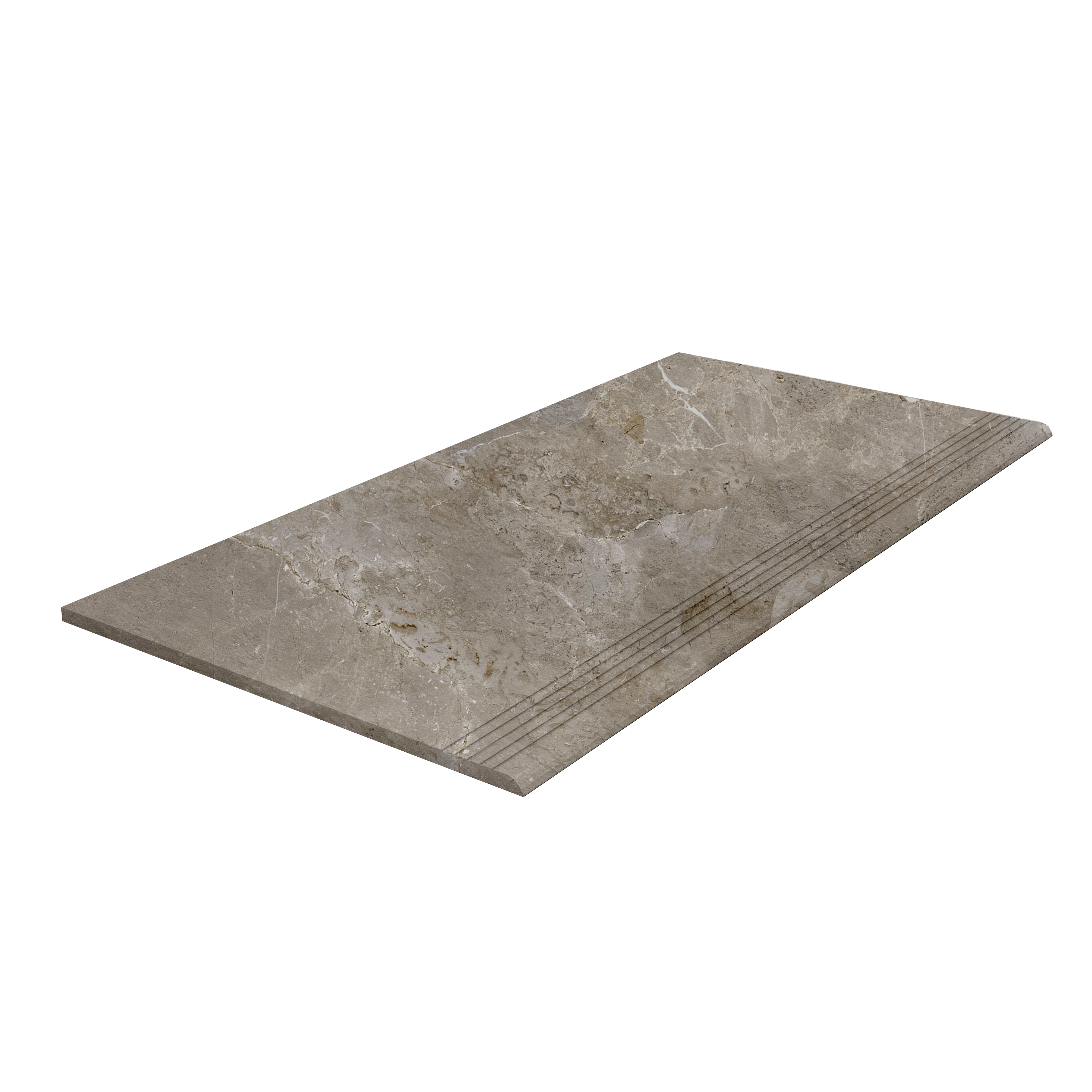 Carreau de marche marbre beige à rainures antidérapantes.