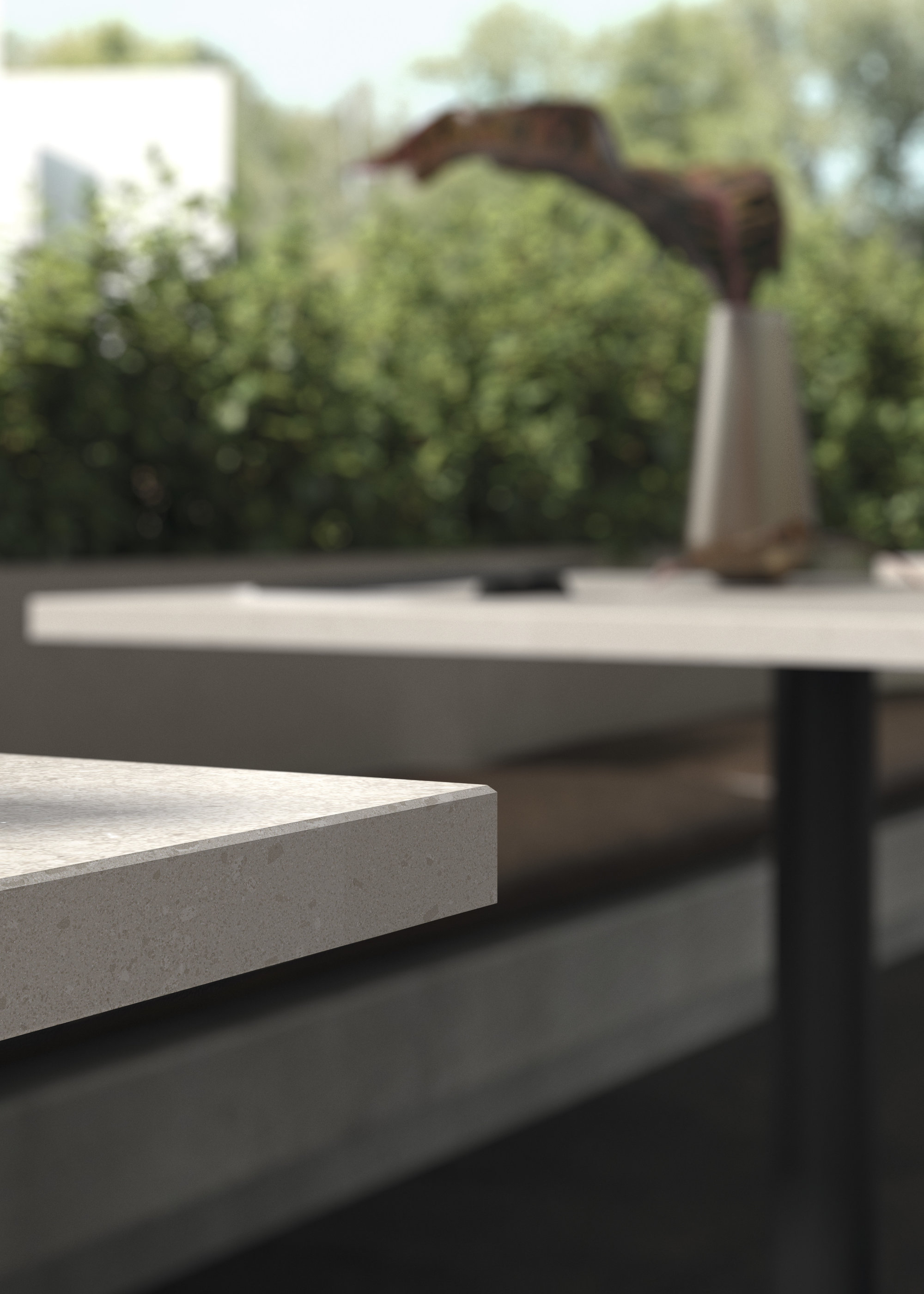 Détail : carreau gris clair à structure fine pour intérieur et extérieur modernes.