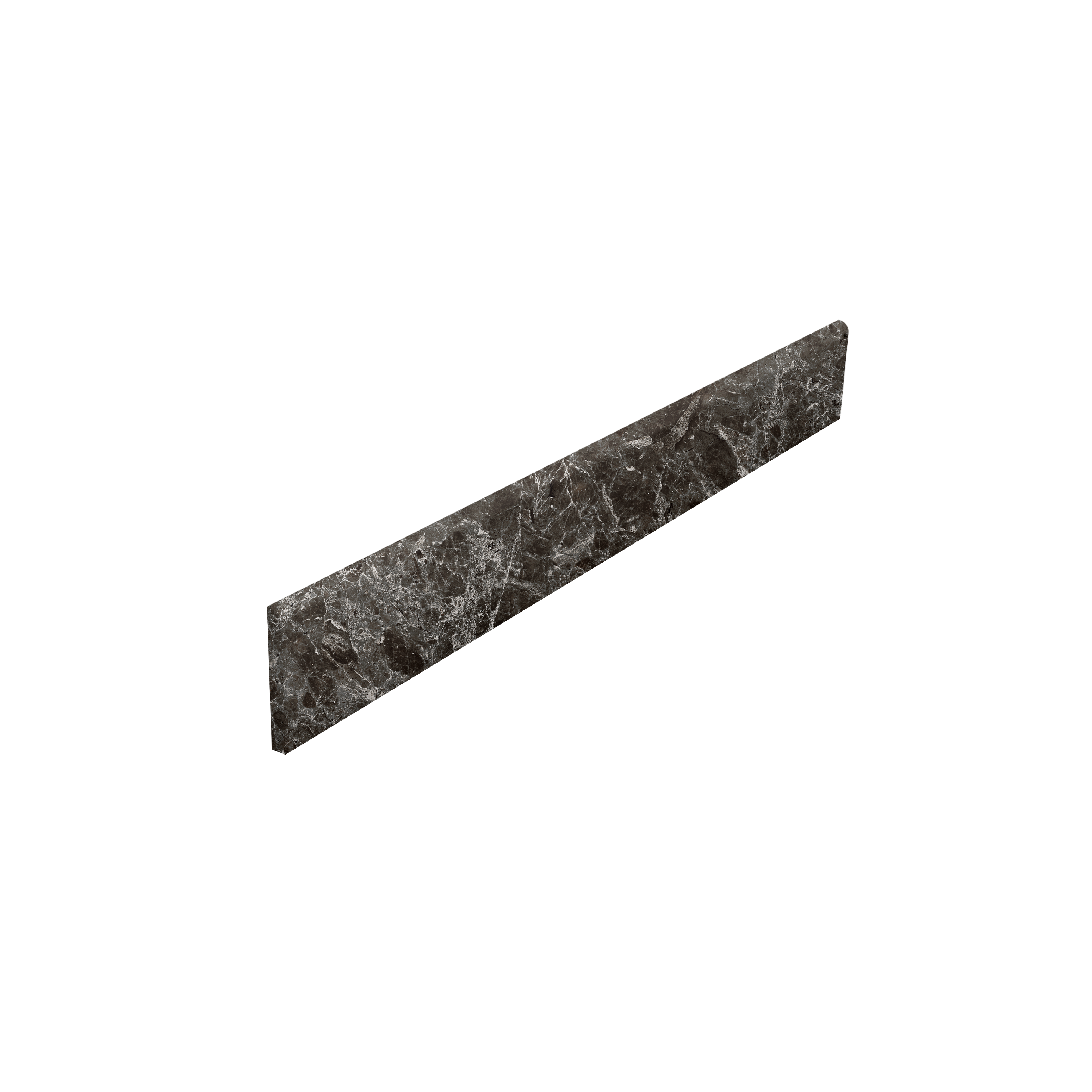 Bullnose Estro Anthracite Plinthe gris foncé aspect marbre.