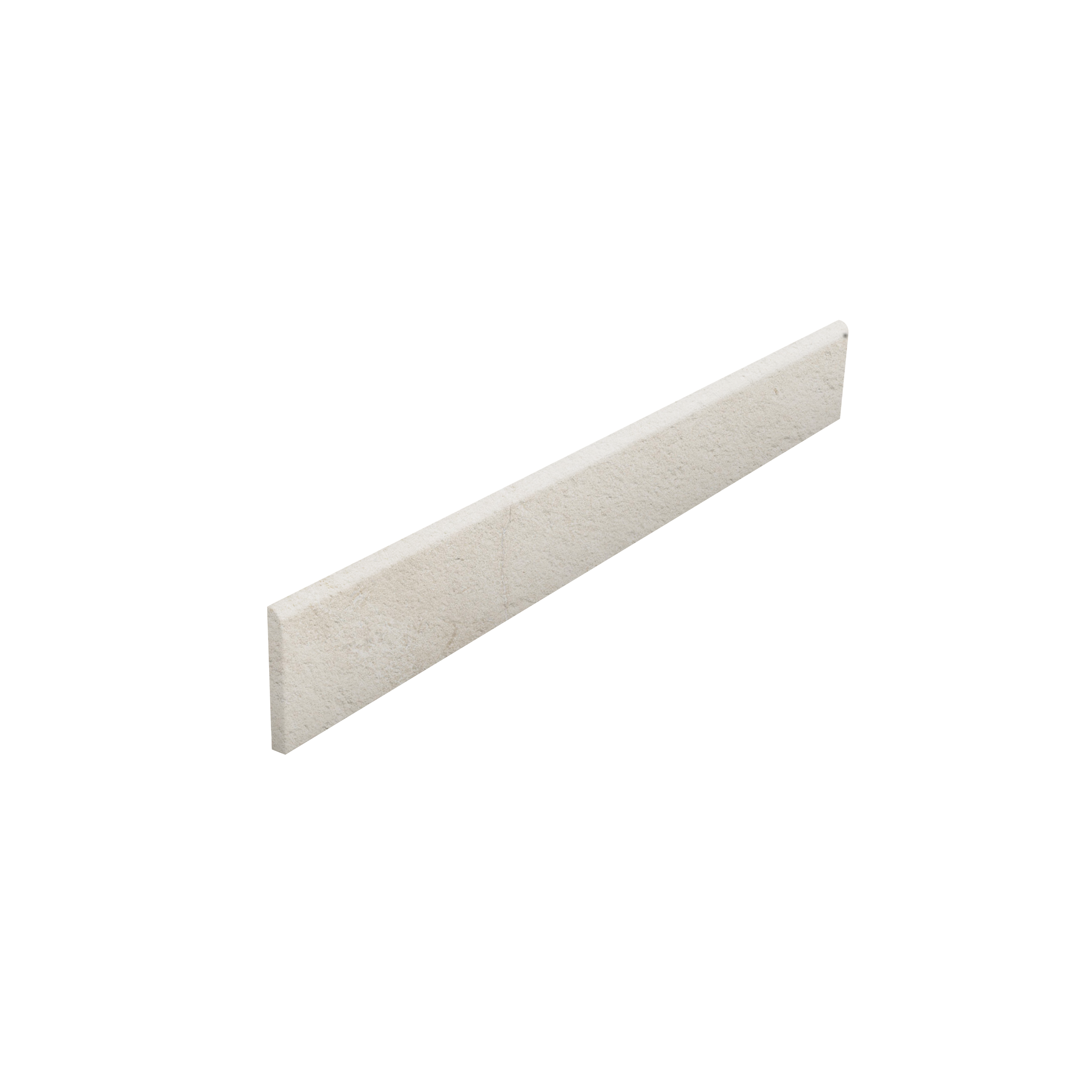 Bullnose Cloudy White Plinthe structurée beige clair.