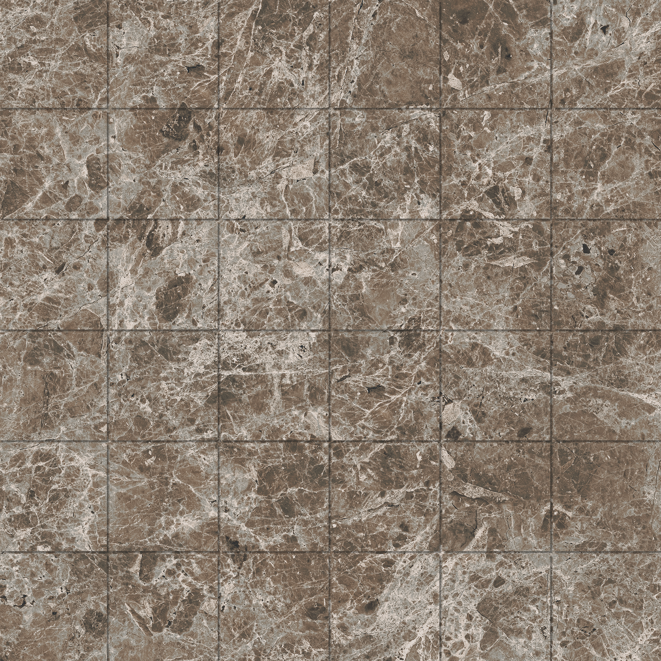 Mos. 4,7x4,7 Estro Brown Carreaux gris-brun effet marbre.