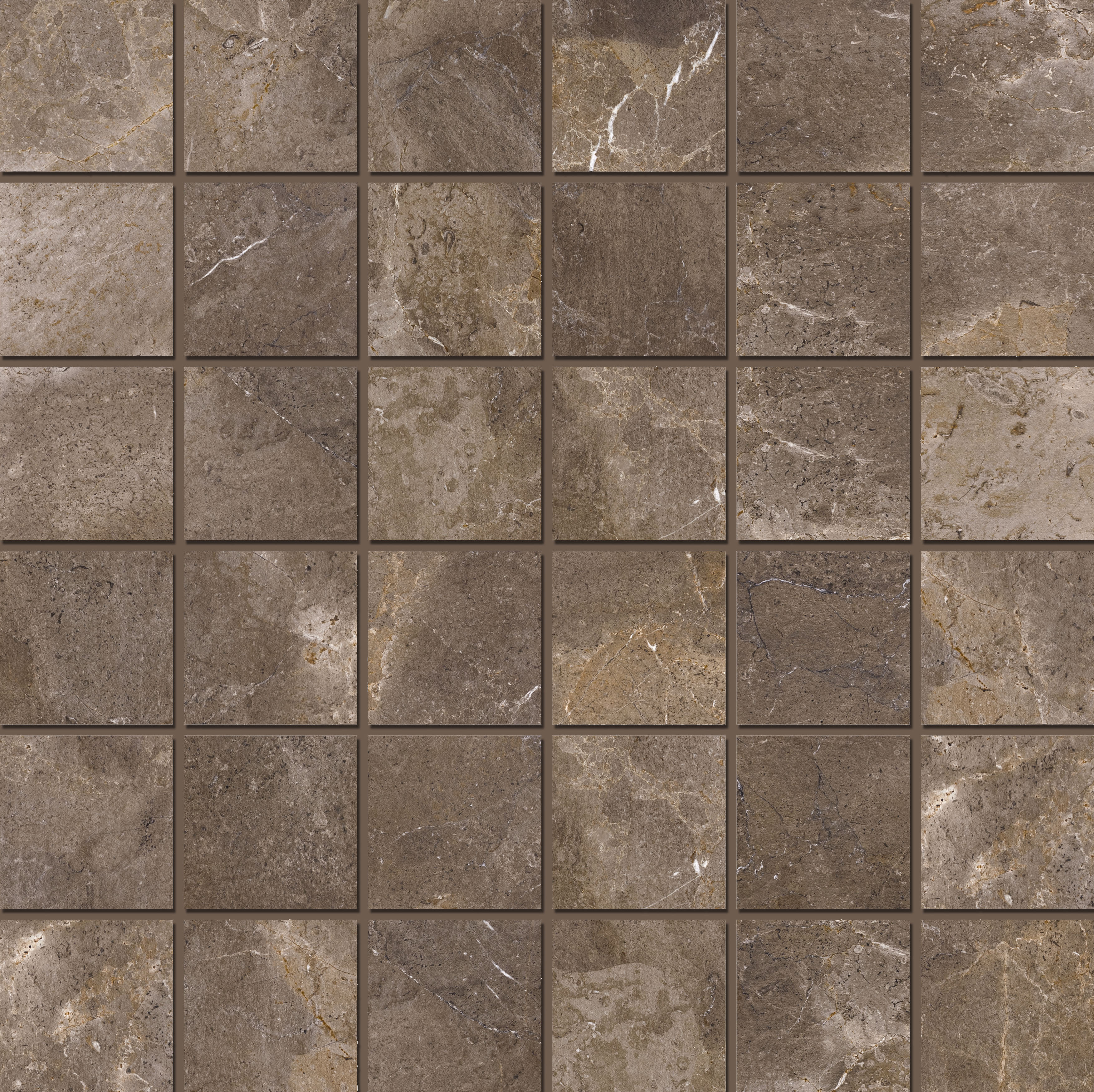 Mosaic 4,7x4,7 Imperial Brown Carreaux carrés gris-brun à texture subtile.
