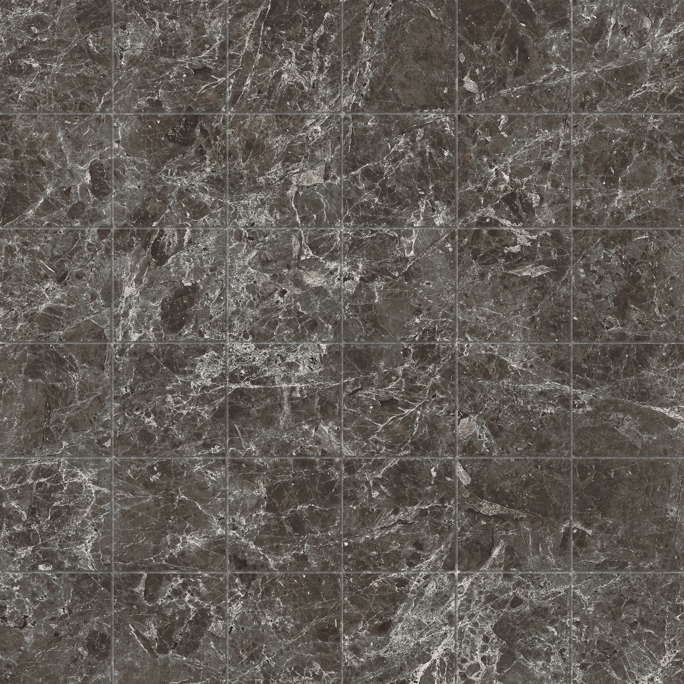 Mos. 4,7x4,7 Estro Anthracite Carreaux de grès cérame gris foncé effet marbre avec veinage blanc.