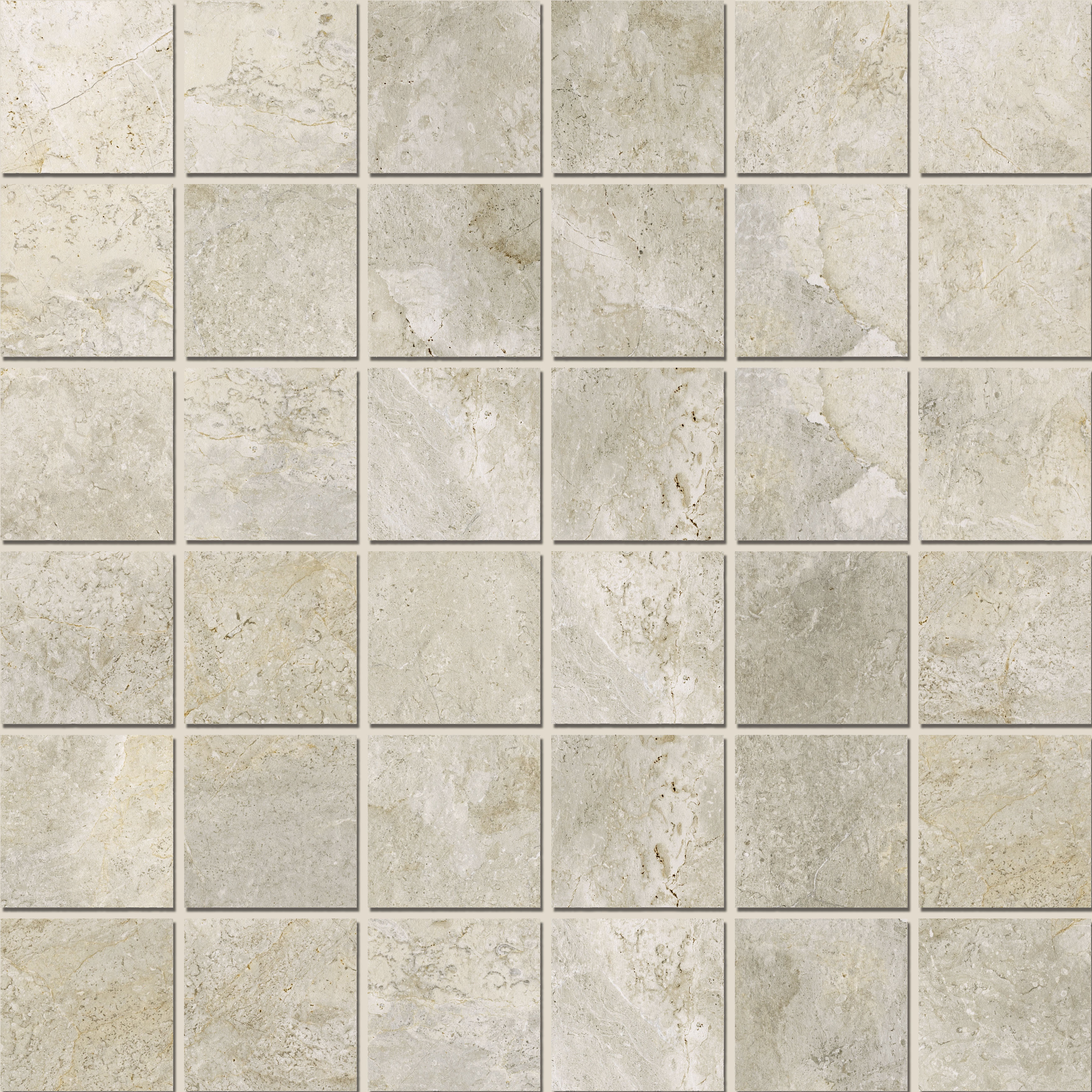 Mosaic 4,7x4,7 Platinum White Carreaux de mosaïque clairs aspect pierre naturelle pour intérieur et extérieur.