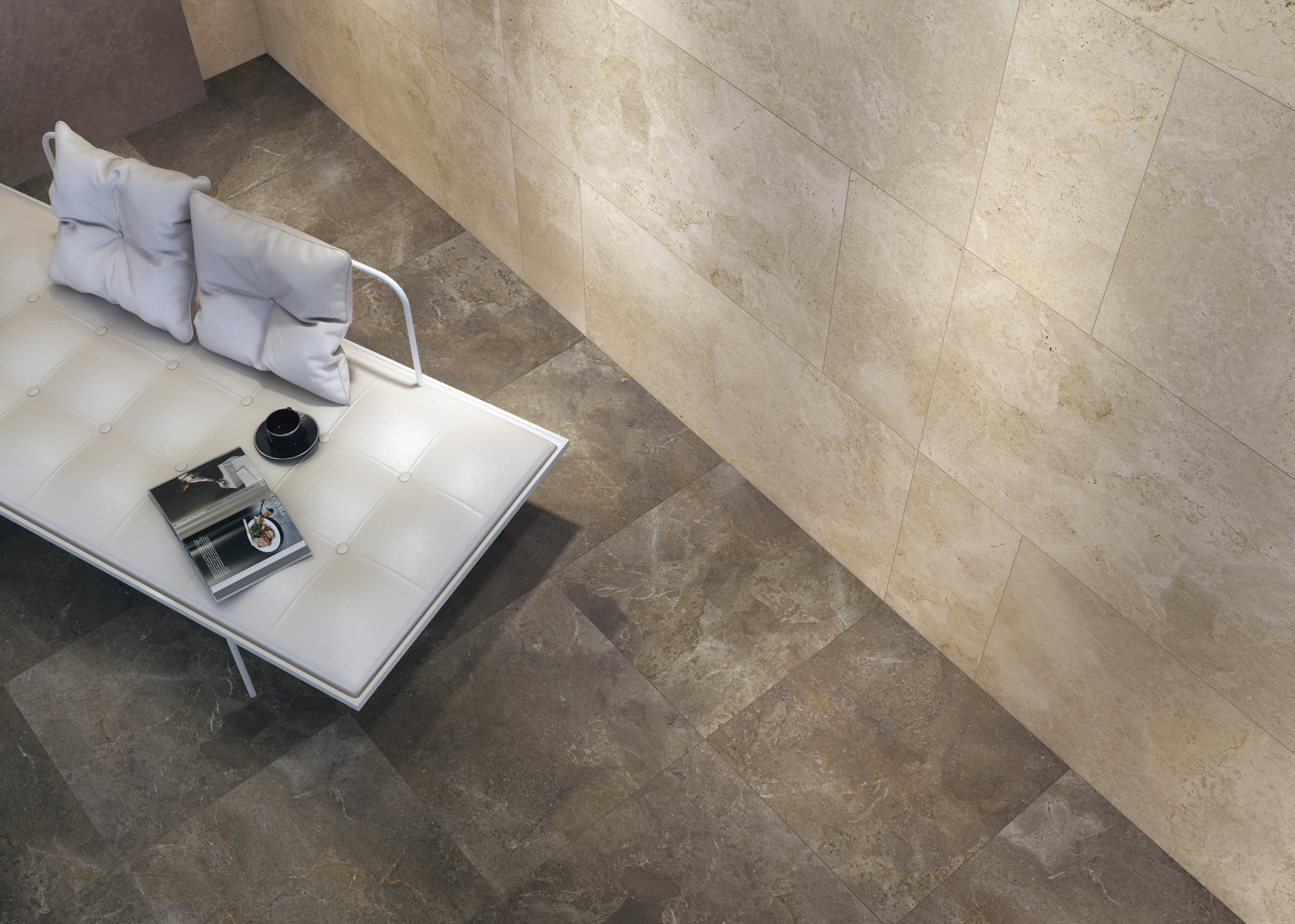 Carreaux haut de gamme pour sol et mur, aux tons contrastés, pour un intérieur élégant.