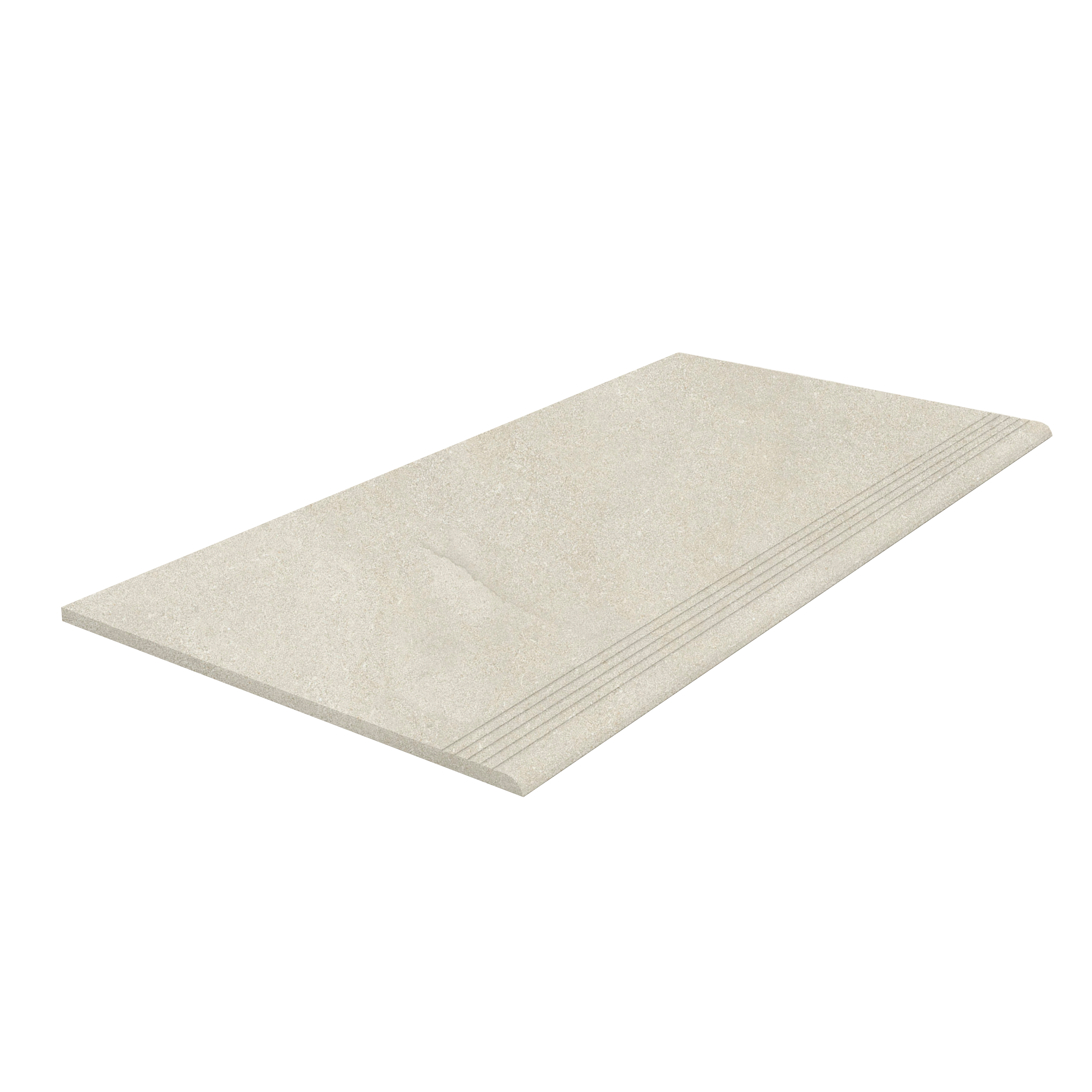 Step Pearl Carreau d'escalier en grès cérame beige avec rainures antidérapantes pour intérieur et extérieur.